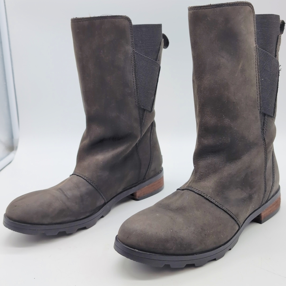 Sorel Emelie sz 8 Black Leather Mid Boots